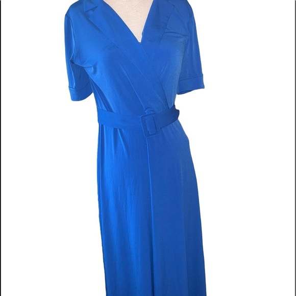 Gorgeous Sapphire Blue Tahari 3/4 Sleeve Crossbody Dress Size S/P - Picture 4 of 14